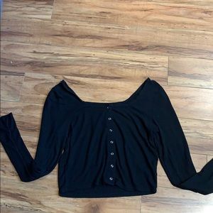 Wild Fable Black Ribbed Button Up Crop Top